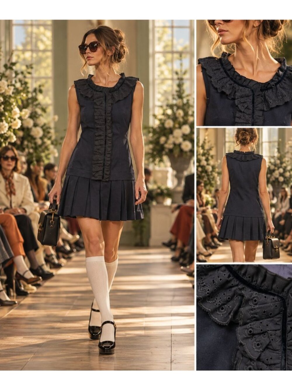 Marc By Marc Jacobs Black Sleeveless Ruffle Collar Pleated Wool Dress Size 6